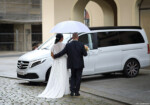Schleier Brautkleid Hochzeitsfotografie Hochzeitsfotograf Brautpaar Pirna Bischofswerda Regen Regenschirm