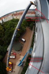 Hier wird der extreme Öffnungswinkel deutlich. Fisheye-Takumar 17mm f/4 Kran