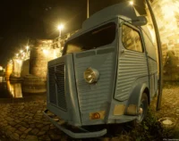 Citroën Typ H an der Augustusbrücke Dresden. Fish-eye Takumar 17mm f/4 Citroën Typ H