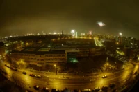 Nachtaufnahme von meinem Balkon zum Jahreswechsel 2025/26. Pentax Asahi Fish-eye-Takumar 4/17 Nachtaufnahme Weitwinkel