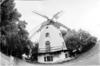 Pentax Asahi Fish-eye-Takumar 17mm f/4 Gohliser Windmühle  Mühle analog SchwarzWeiß